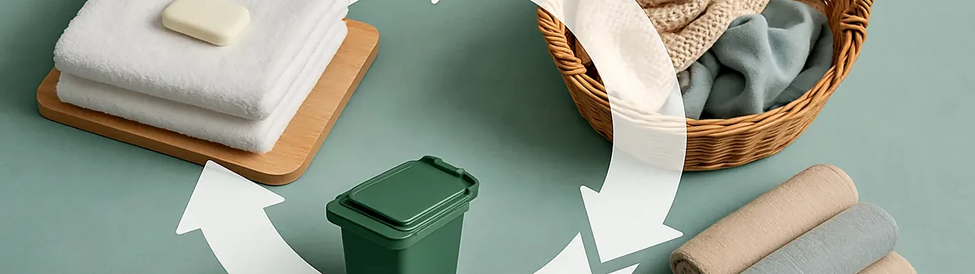 Circular economy diagram showing hotel products flowing from manufacturing through use to recycling and back to production