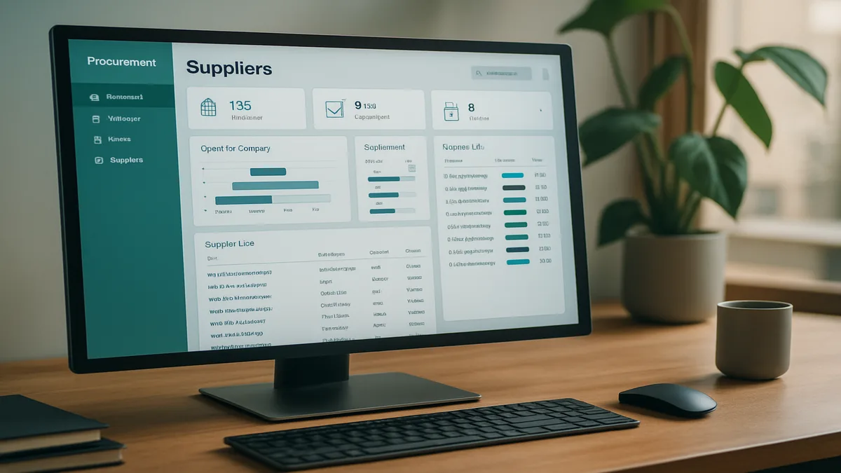 Hotel procurement manager reviewing digital purchase orders on a procurement software dashboard