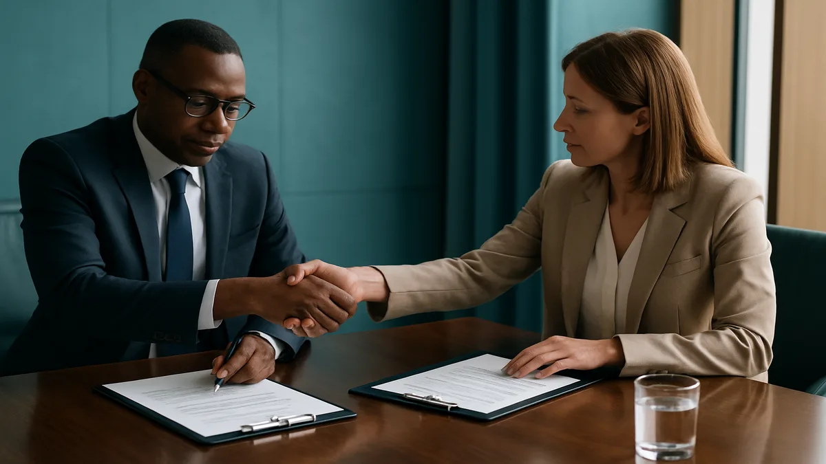 Hotel supply RFP response document with highlighted sections showing executive summary, pricing matrix, and sustainability credentials