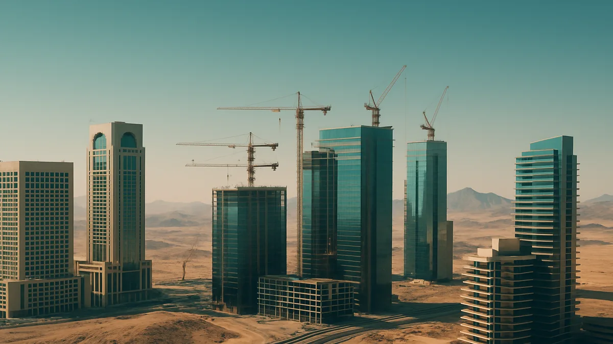 Aerial view of Saudi Arabia mega-project hotel developments including NEOM and Red Sea Global resort construction